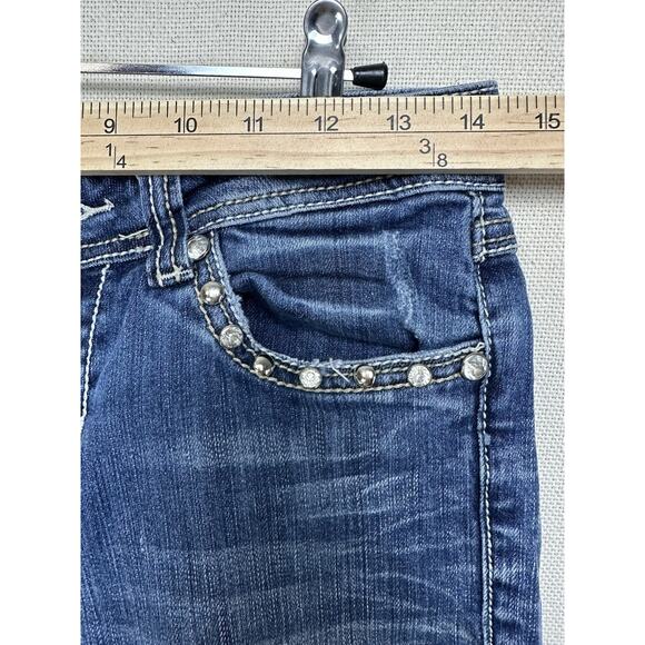 L.A. Idol Women's Cropped Jeans Size 5 Rhinestone Buttons/Pockets Distressed - Picture 6 of 16